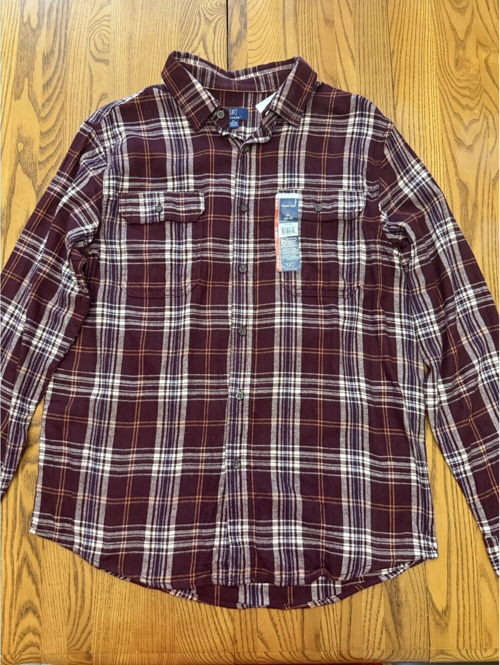 New Super Soft George Flannel Shirt Men's Med Burgundy Plaid